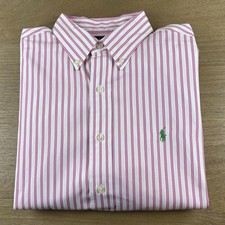 Ralph Lauren Polo Mens Large L Classic Fit Dress Shirt Pink/White Pinstripe Pony