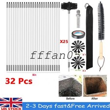 32x Flexible Chimney Sweep Set Flue Sweeping Brush & Rod Kit Soot Cleaning Rods