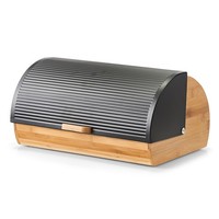 Zeller 25365 Brotkasten Bambus Mit Metalldeckel, Schwarz, 39 X 27 X 19 Cm