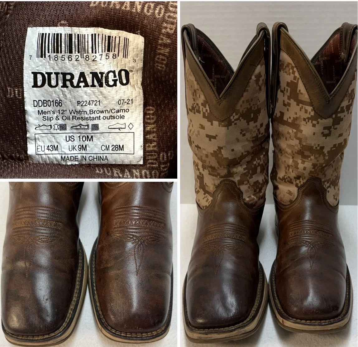 Durango Rebel 12" Pull-On Western Work Boots Brown Desert Camo Waterproof Sz 10M