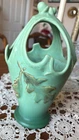 VINTAGE WELLER OAK LEAF 1930s GREEN VASE  9 1/2" TALL