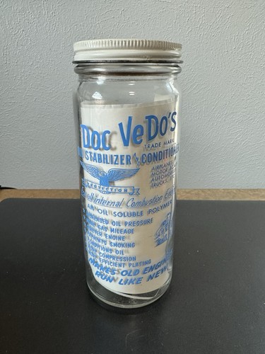 Vintage Glass Jar Doc Ve Do’s OIL STABILIZER Collector Jar Gas and Oil