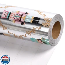 LaRibbons Christmas Foil Wrapping Paper - Mini Roll, Nutcracker Gift Wrap for