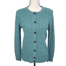 Appleseed's Button Cardigan Sweater Women  s PS Cable Knit Green Speckled Cotton