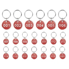 20PCS Number Tags 1-20, Number Key Tags Aluminum Numbered Tags, Red