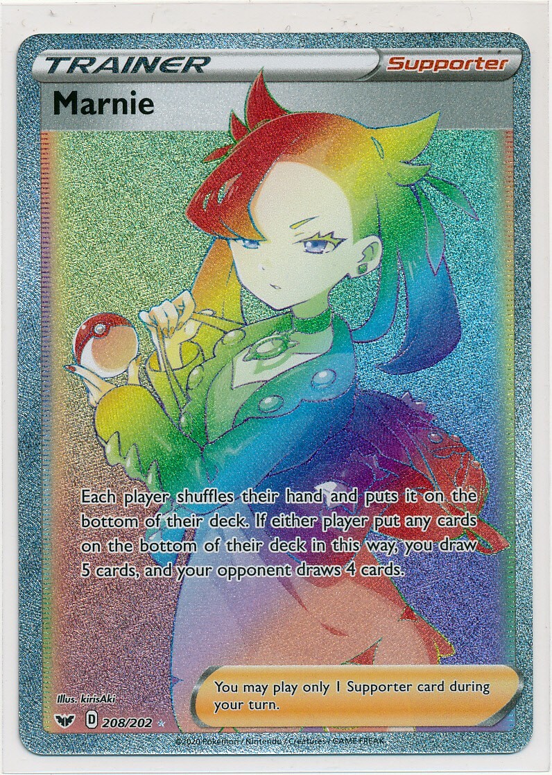 Pokemon Sword & Shield Base Marnie 208/202 Full Art Secret Rare Rainbow Holo M3b eBay