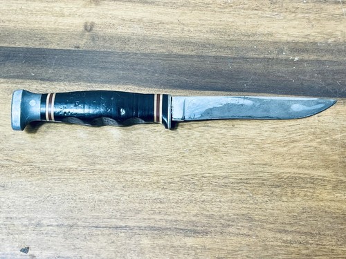 KA-BAR 1208 Stacked Leather Handle Vintage Hunting Knife - Picture 4 of 4