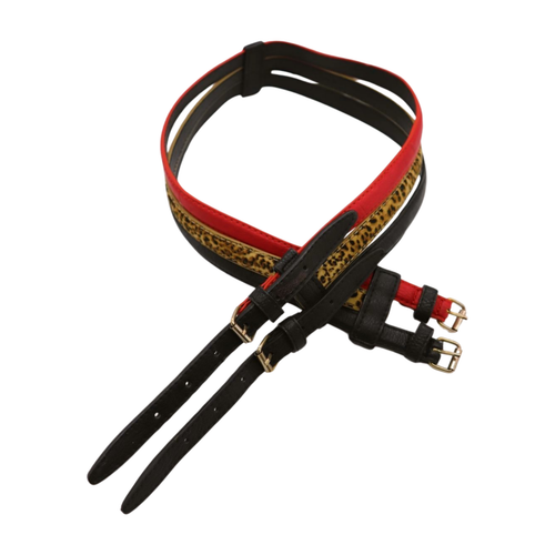 Mujer Negro Color Rojo Estampado Leopardo 3 Flaco Conectado Belt Hebilla Doble S - Imagen 18 de 24