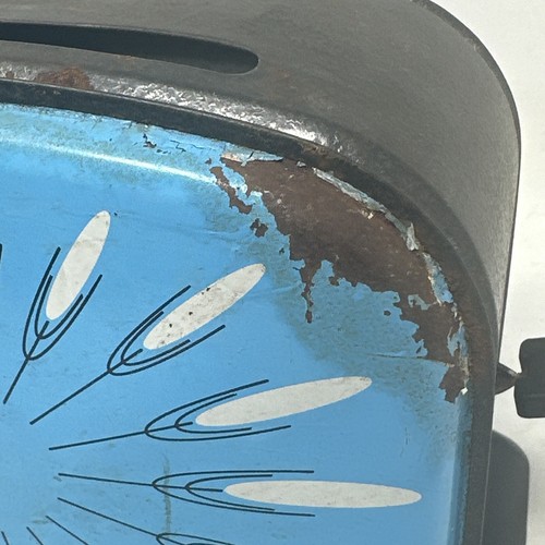 VINTAGE 1960'S Tin Litho Children's Play Toaster Retro Blue Wheat Metal Toy - Picture 4 of 7