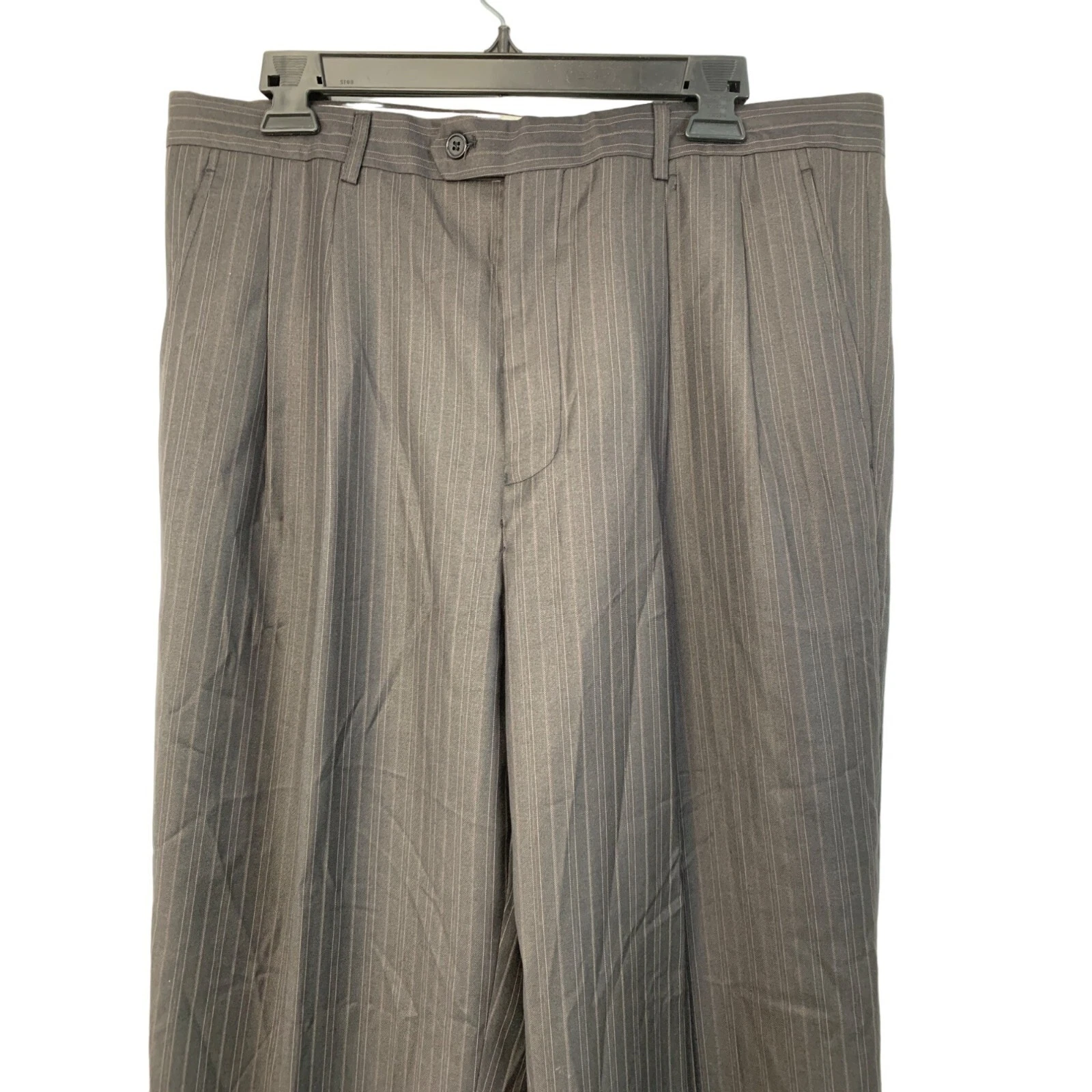 Pantaloni eleganti vintage Versace uomo plissettati lana gessato taglia 35 x 30 antracite 7528