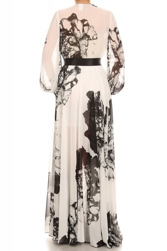 Floral Long Sleeve Maxi Dress With deep v-neck Relaxed Fit, S, M NEW - Picture 4 of 4