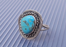 Vintage Native American Sterling Silver Blue Turquoise Band Ring size 8