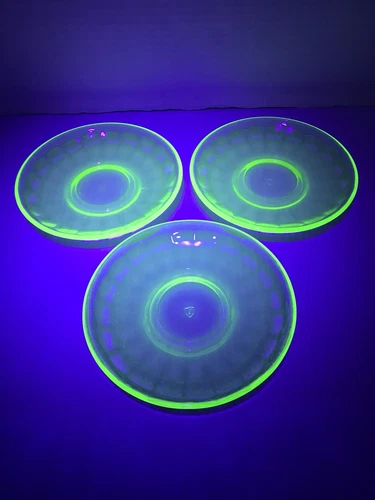 Lot of (3) Federal Uranium Glass Hostess Green Saucers Vintage Depression Glass