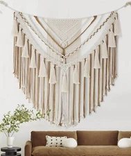 Jakalin Large Macrame Wall Hanging 47" Wx 55" L Brown Macrame Wall Decor Boho...