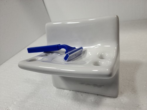 Vintage Snow White Ceramic Toothbrush Holder Tumbler Cup Tray Mid Century Modern - Picture 16 of 24