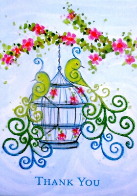 Papyrus Bella Pilar Glitter Birds & Birdcage Thank You Notecard Greeting Card