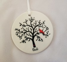 Cardinal Memorial 3" Round Ornament DAD, Handcrafted, New In Gift Box. Fast Ship