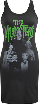 DAMEN SCHWARZES KLEID THE MUNSTERS VINTAGE B-MOVIE HORROR WOLF VAMPIRE GOTH S-XL