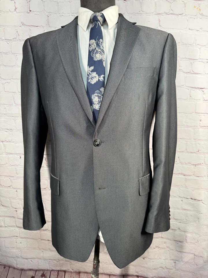 APT. 9 Mens Silver Gray HERRINGBONE Flat Front 2pc Suit 40R Jacket 34x30 Pant - Image 2 of 4