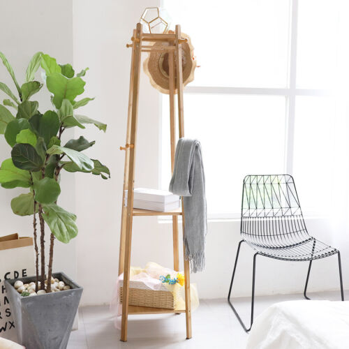 Ecke hoch Kleidung Kleidung Organizer Ständer mit 8 Haken Kleidung Bambus 3-stufig - Bild 7 von 15
