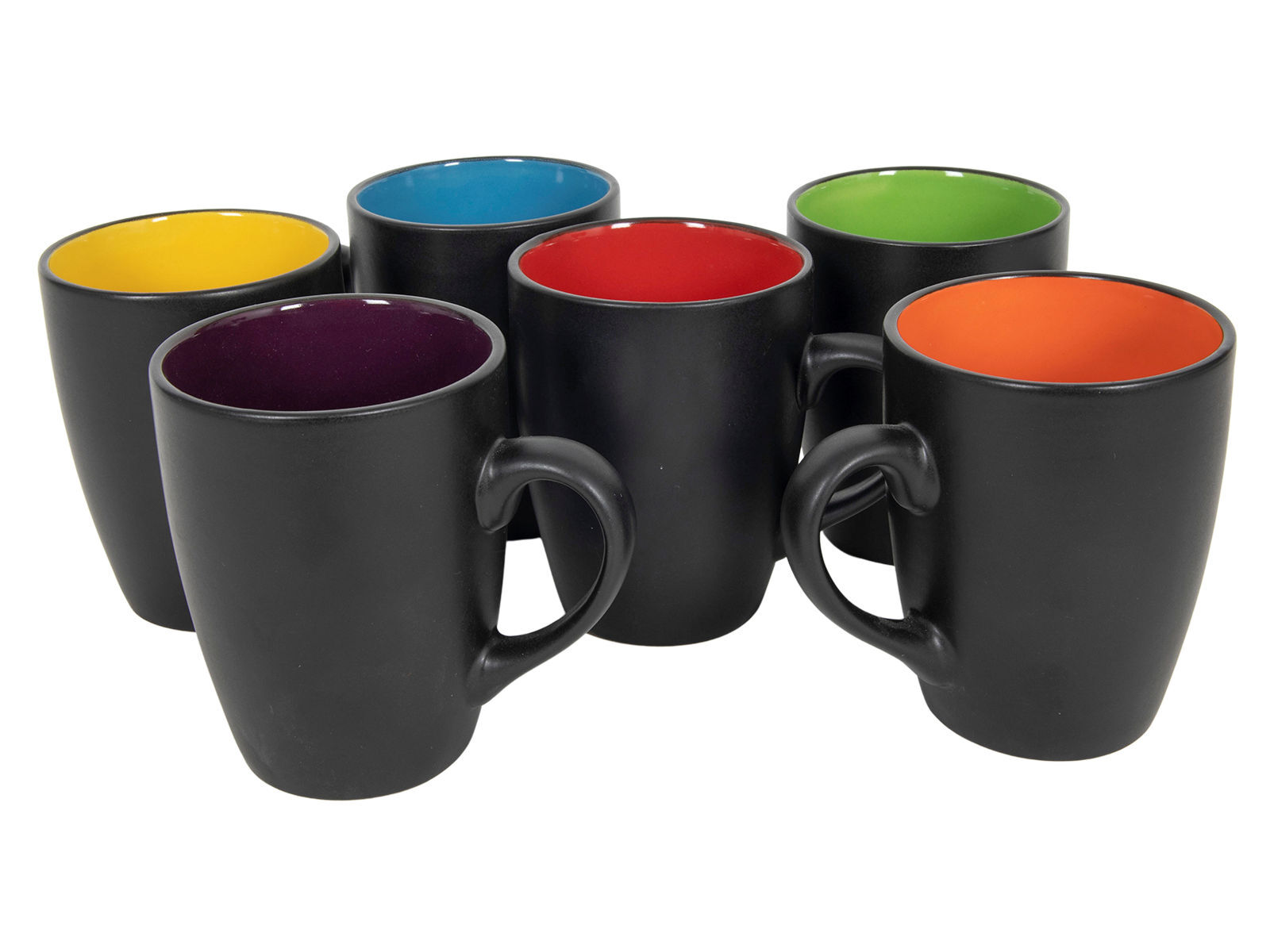 Porzellan Kaffeetasse 6er Set 340ml - schwarz farbig - Kaffee Becher Tee Tasse