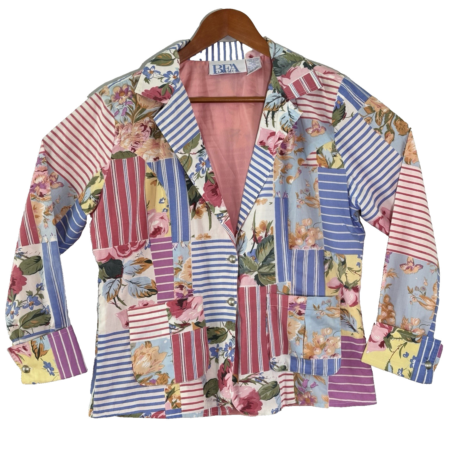 Vintage Patchwork Jacket Floral Stripes Cottage C… - image 1