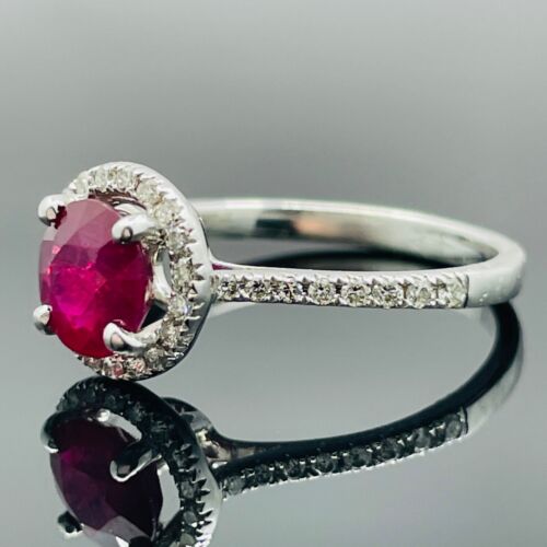 Ruby Diamond Halo Ring 14k White Gold GIA Burma 1.23ct - Picture 2 of 6