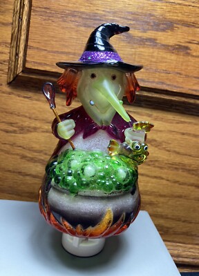 CUTE GLITTERY HALLOWEEN WITCH W/ FROG NIGHTLIGHT WALL PLUG IN Acrylic 120V