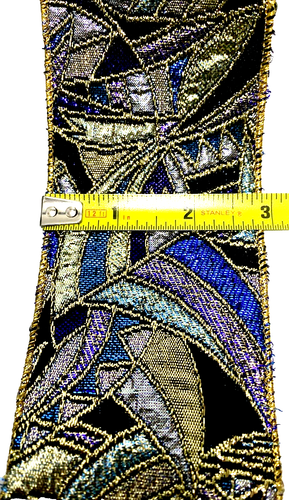 Metallic Ribbon Wired Double Sided Brocade Jacquard MCM 9.5 YDS x 2.75" USA VTG - Picture 4 of 14