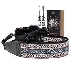 Camera Strap - 2" Full Grain 2 inch Wide / Adjustable 41 56 inch Boho White