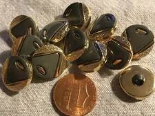 12 Gold Tone Plastic Dark Muted Green Shank Buttons Almost 5/8" 15MM # 688