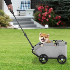 Folding Dog Stroller Grey Portable Pet Travel Carrier Cart Pull Rod Adjustable