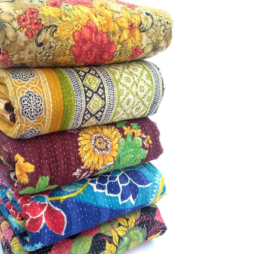 Vintage Cotton Kantha Quilt Gudri Reversible Throw Lot Handmade Indian Items - Picture 54 of 74