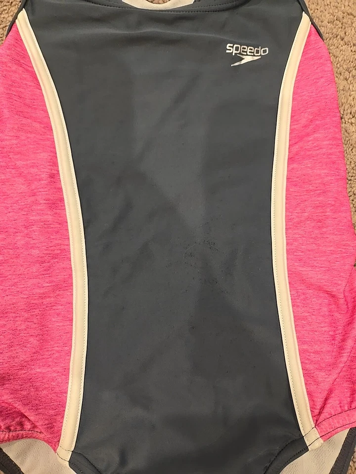 Kids Girls Speedo One-Piece Swimsuit Dark Gray Pink Size 8 - Image 2 of 4