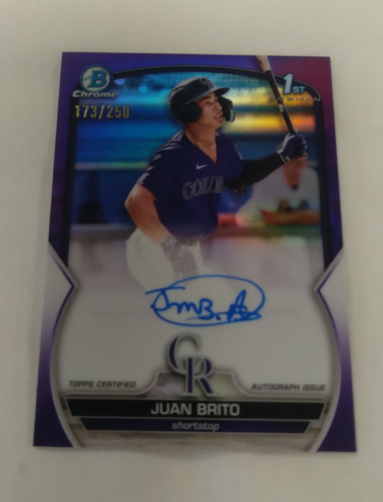 2023 Bowman Chrome Juan Brito 173/250 Auto Purple Refractor #CPA-JBO