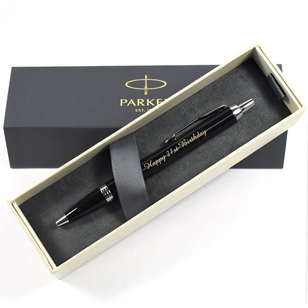 Personalised Engraved Parker IM Black Chrome Trim Ballpoint Pen