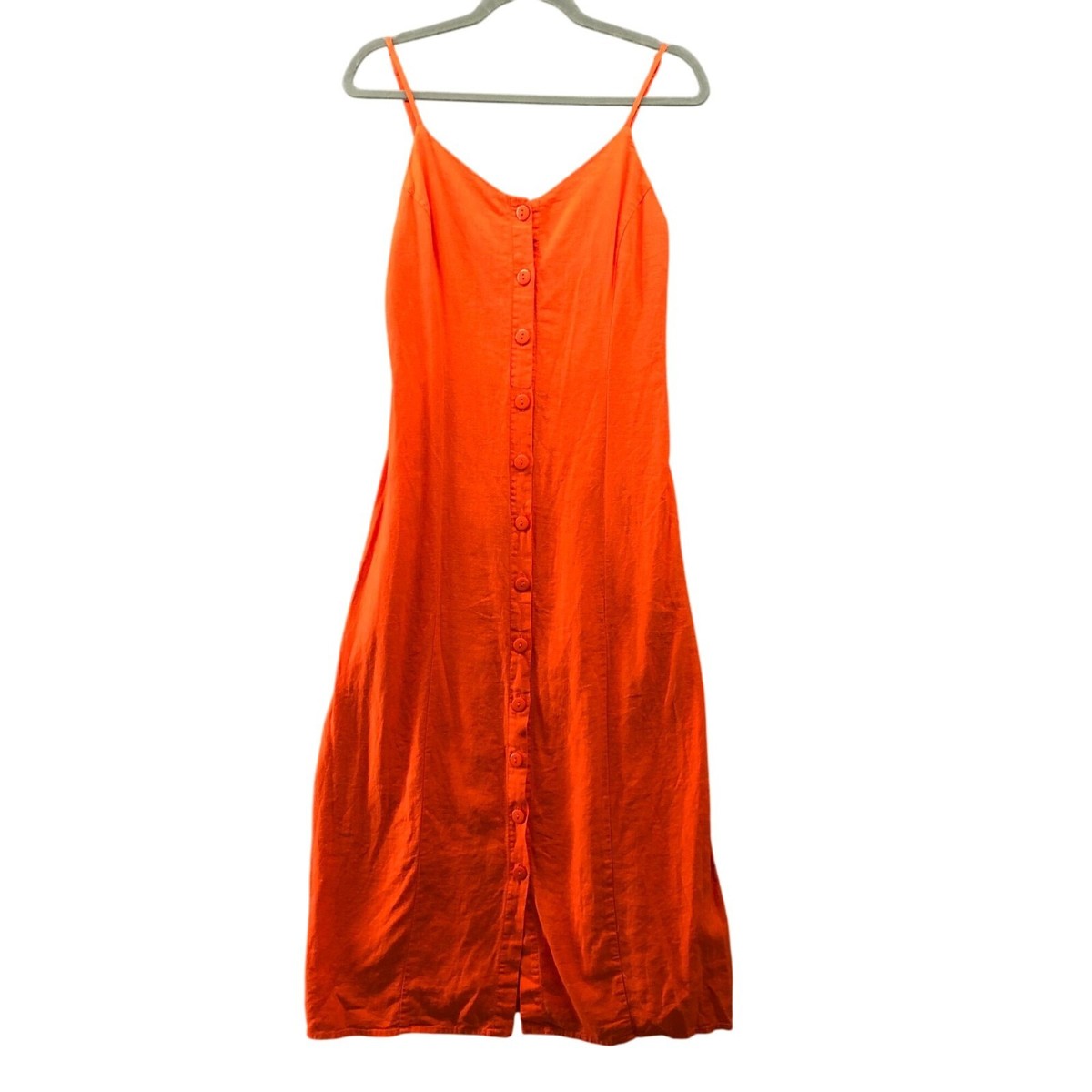 Chocolate Linen Blend Midi Dress Womens Small S Orange Button Front V-Neck Cami | eBay Chocolate Linen Blend Midi Dress Womens Small S Orange Button Front V-Neck Cami | eBay