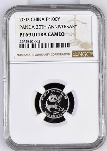 NGC PF69UC 2002 China 100 YUAN Panda Issuance 20th Platinum Coin 1/10oz