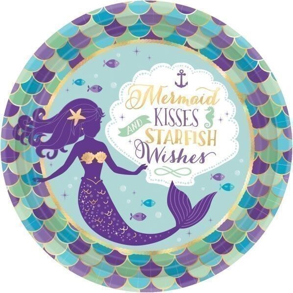 Amscan: 8 Plates Mermaid Wishes Round Paper 23 Cm Sup -