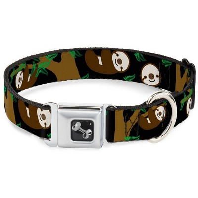 Buckle-Down Dog Collar Seatbelt Buckle Sloth Face Hanging Black 9 to 15 Inche...
