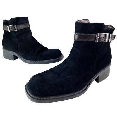 Versace Womens Ankle Boots Camoscio Black Suede Side Zip 