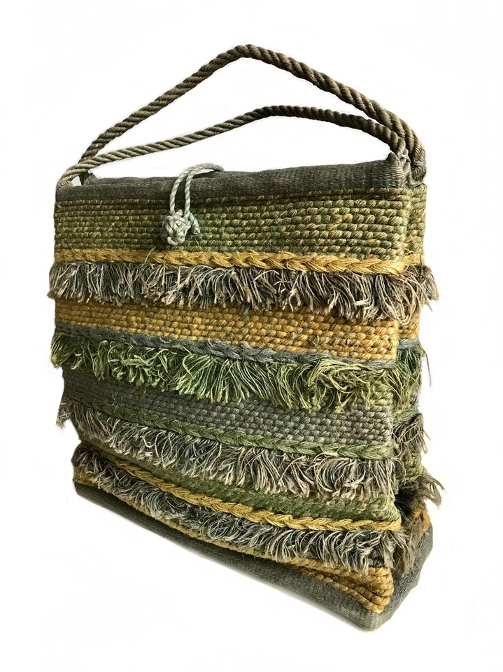 enorme bolso vintage de yute verde años 60/bolso de flecos de rafia años 60 vacaciones de verano playa Foto 3 de 4