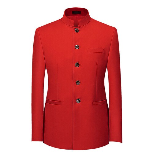 Herren Business Stehkragen Anzug Slim Fit Blazer Retro Sakko Chinesische Tunika Anzug - Bild 8 von 24