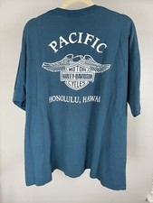 1993 Vintage Harley Davidson t-shirt blue 2XL Pacific Honolulu Single Stitch