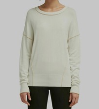 DKNY Women Ivory Long-Sleeve Metallic Seam Crew-Neck Sweater Size XL