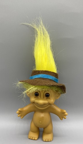 Vintage Troll Russ Doll Yellow Hair Brown Eyes Hat Missing Clothes
