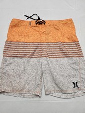 Hurley Board Shorts Mens 36 Orange Striped Swim Trunks Quick Dry Surf Beach