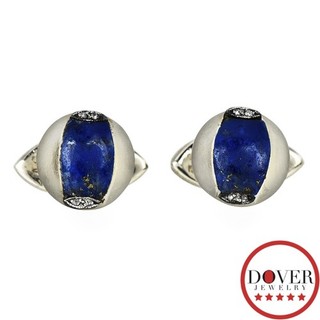 Antique Diamond Lapis Lazuli 18K White Gold Small Cuff Links 3.5 Grams NR