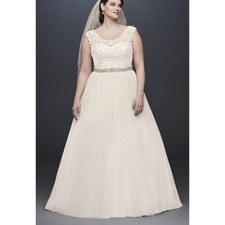 Davids Bridal Ivory Tulle Lace Wedding Dress Lace Illusion WG3741 Sz 10 Princess