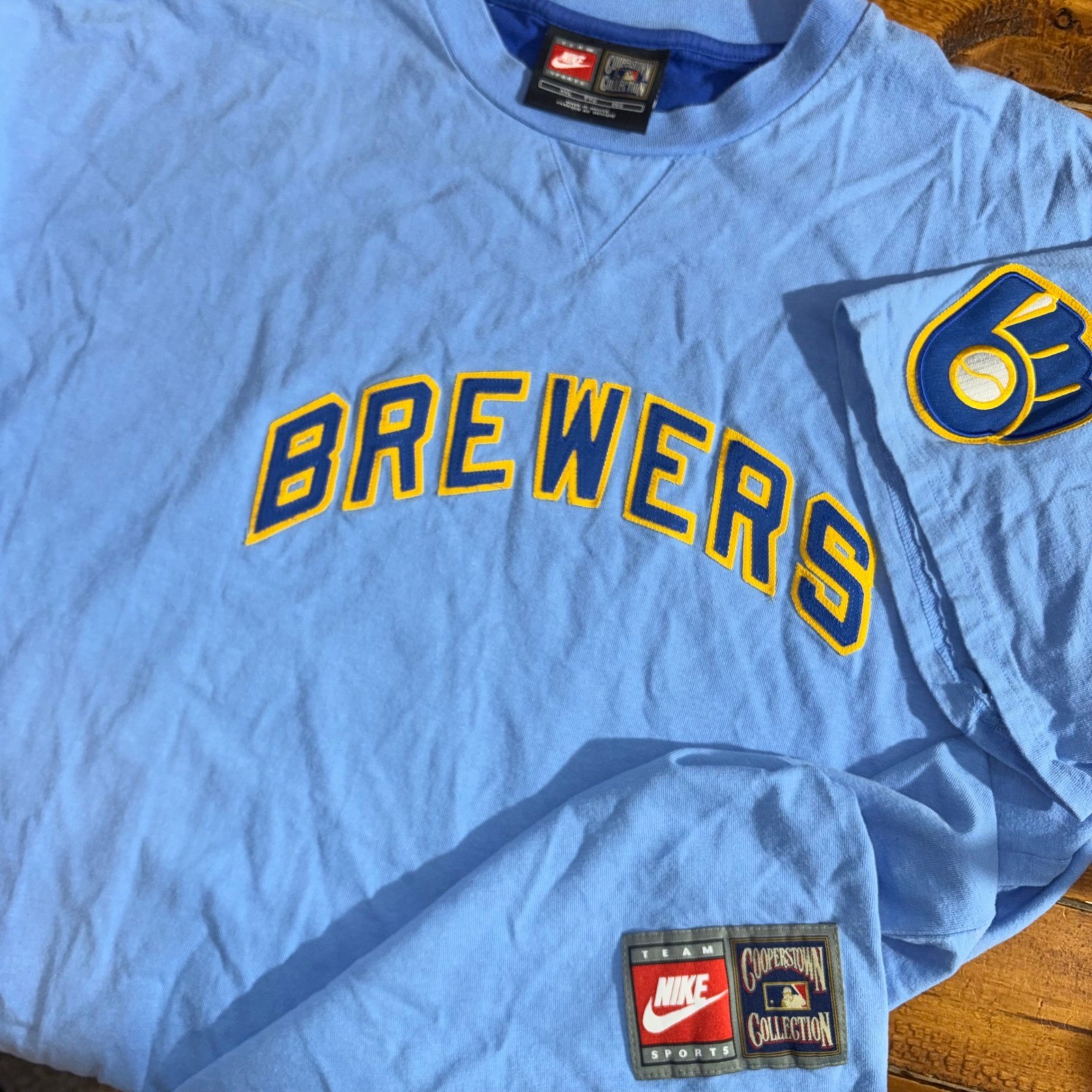 Vintage Nike Milwaukee Brewers T-Shirt Mens XXL Blue Cooperstown Collection Y2K